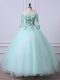 Noble Apple Green Off The Shoulder Lace Up Beading Vestidos de Quinceanera 3 4 Length Sleeve