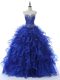 Royal Blue Sleeveless Organza Lace Up Quinceanera Dress for Military Ball and Sweet 16 and Quinceanera