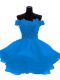 Decent Mini Length Blue Prom Evening Gown Organza Sleeveless Lace and Appliques and Ruffles