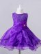 Sweet Purple Organza Zipper Little Girls Pageant Dress Wholesale Sleeveless Knee Length Beading and Hand Made Flower