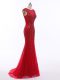 Romantic Red Scoop Zipper Beading Evening Dress Brush Train Sleeveless