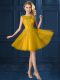 Comfortable Knee Length Lace Up Quinceanera Court of Honor Dress Gold for Prom and Party with Lace and Appliques