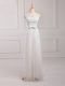 Affordable White Tulle and Lace Lace Up Quinceanera Court Dresses Sleeveless Floor Length Belt