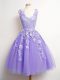 Great Lavender V-neck Neckline Lace Quinceanera Court Dresses Sleeveless Lace Up