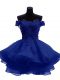Fantastic A-line Prom Party Dress Royal Blue Off The Shoulder Organza Sleeveless Mini Length Zipper