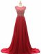 Sexy Wine Red Empire Scoop Sleeveless Chiffon Brush Train Lace Up Beading Prom Dresses