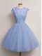 Cap Sleeves Lace Up Knee Length Lace Quinceanera Court of Honor Dress