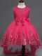 Excellent Hot Pink Child Pageant Dress Wedding Party with Lace and Appliques and Bowknot and Hand Made Flower Scoop Sleeveless Zipper
