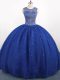 Royal Blue Tulle Zipper Scoop Sleeveless Floor Length Sweet 16 Dress Beading