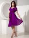 Charming Ruching Eggplant Purple Zipper Short Sleeves Knee Length