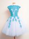 Admirable Blue And White Tulle Lace Up Scalloped Sleeveless Knee Length Vestidos de Damas Appliques