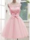 Scoop Sleeveless Damas Dress Knee Length Lace and Bowknot Baby Pink Tulle