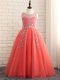 Wonderful Sleeveless Tulle Floor Length Zipper Kids Pageant Dress in Watermelon Red with Beading