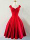 Ruching Quinceanera Dama Dress Red Lace Up Sleeveless Mini Length
