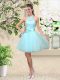 Captivating Lace and Belt Court Dresses for Sweet 16 Aqua Blue Lace Up Sleeveless Knee Length