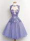 Lilac Sleeveless Knee Length Lace Lace Up Quinceanera Court of Honor Dress