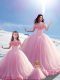Brush Train Ball Gowns Quinceanera Gown Baby Pink Off The Shoulder Tulle Sleeveless Lace Up