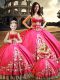 Custom Fit Taffeta Sweetheart Sleeveless Lace Up Beading and Embroidery Vestidos de Quinceanera in Hot Pink