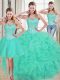 Excellent Turquoise Lace Up Sweetheart Beading and Ruffled Layers Vestidos de Quinceanera Organza Sleeveless Brush Train