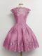 Knee Length A-line Cap Sleeves Lilac Vestidos de Damas Lace Up