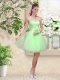 Tulle Lace Up Vestidos de Damas Sleeveless Knee Length Lace and Belt