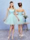 Top Selling Sweetheart Sleeveless Quinceanera Court of Honor Dress Mini Length Appliques Aqua Blue Tulle
