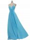 Chiffon One Shoulder Sleeveless Zipper Appliques Quinceanera Court of Honor Dress in Aqua Blue