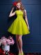 Pretty Beading and Lace Quinceanera Dama Dress Yellow Green Lace Up Sleeveless Knee Length