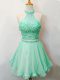 Halter Top Sleeveless Vestidos de Damas Knee Length Beading Apple Green Organza