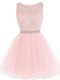 Decent Mini Length Pink Evening Dress Scoop Sleeveless Zipper