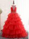 Red Halter Top Neckline Beading and Ruffled Layers Little Girls Pageant Gowns Sleeveless Lace Up
