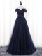 Navy Blue Sleeveless Belt Floor Length Vestidos de Damas