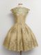 Gorgeous Knee Length Brown Quinceanera Court Dresses Tulle Cap Sleeves Lace