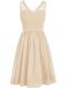 Champagne Empire Chiffon V-neck Sleeveless Lace and Ruching Knee Length Side Zipper Court Dresses for Sweet 16