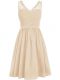 Champagne Empire Chiffon V-neck Sleeveless Lace and Ruching Knee Length Side Zipper Court Dresses for Sweet 16