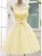 Attractive Light Yellow Scoop Neckline Lace and Bowknot Quinceanera Court of Honor Dress Sleeveless Lace Up Attractive Light Yellow Scoop Neckline Lace and Bowknot Quinceanera Court of Honor Dress Sleeveless Lace Up