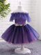 Purple Lace Up Off The Shoulder Beading and Hand Made Flower Flower Girl Dress Tulle Short Sleeves