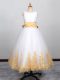 White Ball Gowns Tulle Scoop Sleeveless Appliques Floor Length Lace Up Toddler Flower Girl Dress