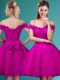 Cap Sleeves Knee Length Lace and Belt Lace Up Court Dresses for Sweet 16 with Fuchsia