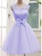 Sleeveless Lace Up Knee Length Lace and Bowknot Vestidos de Damas