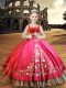 Taffeta Straps Sleeveless Lace Up Embroidery Little Girls Pageant Gowns in Hot Pink