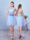 Traditional Blue Tulle Lace Up Quinceanera Dama Dress Sleeveless Knee Length Ruching