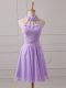 Traditional Sleeveless Mini Length Lace and Appliques Lace Up Vestidos de Damas with Lavender