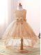 Traditional Champagne Tulle Zipper Scoop Sleeveless High Low Flower Girl Dresses for Less Lace and Bowknot and Hand Made Flower