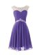 Cap Sleeves Chiffon Knee Length Zipper Prom Dress in Lavender with Beading