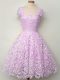 Amazing Lilac Lace Up Straps Lace Dama Dress for Quinceanera Lace Sleeveless
