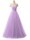 Tulle Off The Shoulder Sleeveless Lace Up Ruching Prom Evening Gown in Lavender