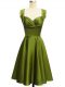Sleeveless Taffeta Knee Length Lace Up Quinceanera Court Dresses in Olive Green with Ruching