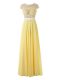 Designer Sleeveless Floor Length Lace and Appliques Side Zipper with Yellow