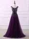 Deluxe Eggplant Purple Scoop Sleeveless Sweep Train Zipper